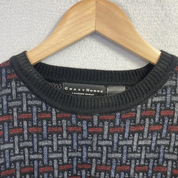 Lot of 2 Retro Crewneck Sweaters Mens Large Baggy Relaxed Red Black Knit Vintage - Picture 6 of 16